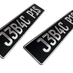Vintage Pair German Style Plain Pressed Number Plates Metal Embossed