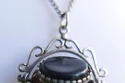 Victorian Sterling Silver 925 Triple Spinning Fob Pendant with  Chain (Onyx Agate Carnelian Spinning Fob) length 19" - 5g