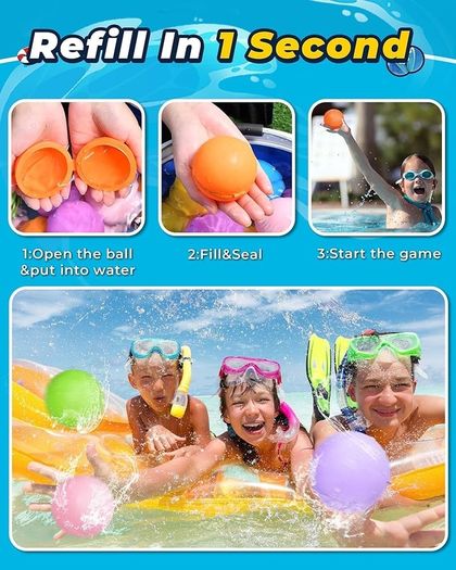 8 PC Reusable Magnetic Water Balloons, Refillable Water Bomb Splash Balls Self Sealing Quick Fill, Latex-Free Silicone Outdoor Toys for Kids Adults Outside Games Summer Fun Party
