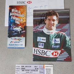 Hand signed Mark Weber Jaguar Racing photo and 2003 Australian Grand Prix Original Ticket