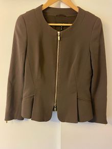 Escada Brown Peplum Zip Jacket Blazer EU 36 UK 8 Excellent Condition