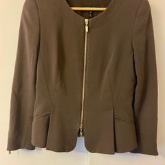 Escada Brown Peplum Zip Jacket Blazer EU 36 UK 8 Excellent Condition