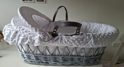 Moses Basket - Grey and white