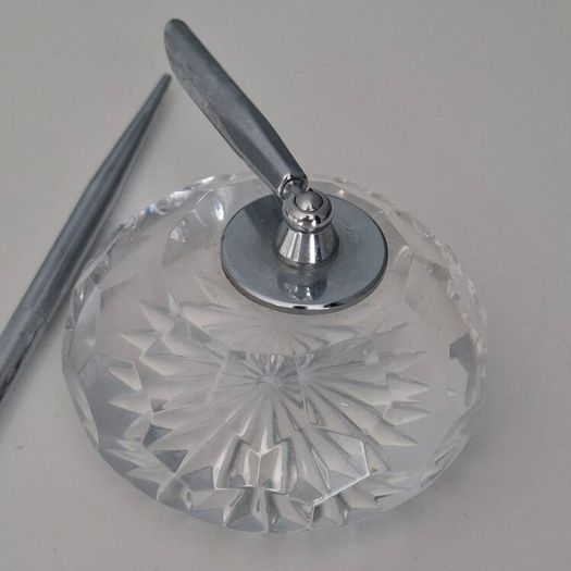 Vintage Waterford Crystal Cut Paperweight Pen Holder