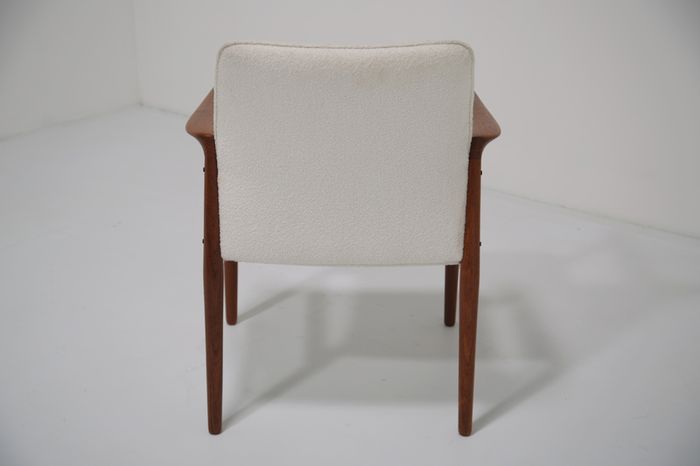 Vintage Danish Teak and White Boucle Armchair by Grete Jalk, 1960s.