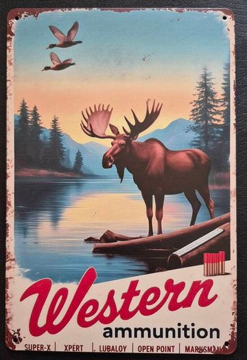Western ammunition advertisement, vintage style metal sign .