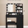 Dressing Table with 10 LED Lighting, Stool, Dressing Table with Large Mirror, Dressing Tables with Plug, and Hair Dryer Holder and Multiple Drawers, Black Image 6