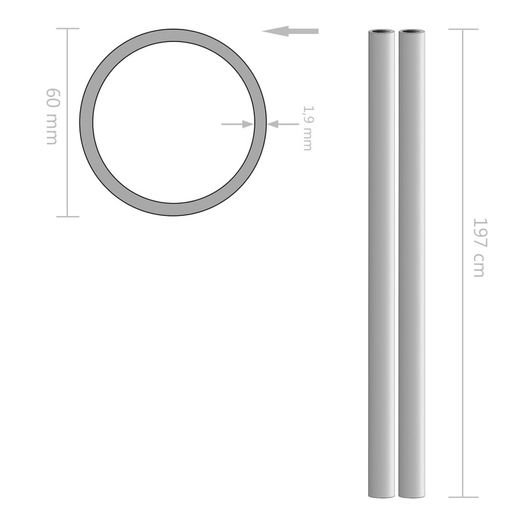2 pcs Stainless Steel Tubes Round V2A 2m 60x1.9mm
