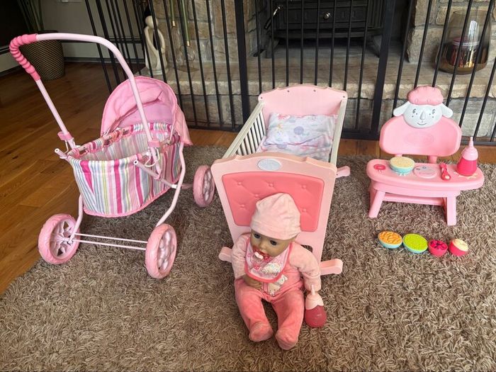 Baby Annabell doll, high chair & rocking crib