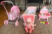 Baby Annabell doll, high chair &amp; rocking crib