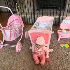 Baby Annabell doll, high chair & rocking crib