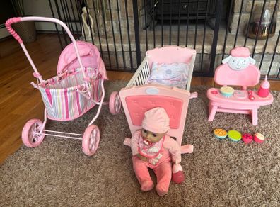 Baby Annabell doll, high chair & rocking crib