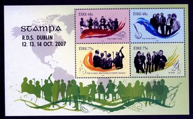 2007 Ireland Stampa Public Souvenir om Music Commemorative Stamps Miniature Sheet Overprinted for Stampa Mint Never Hinged (MNH)