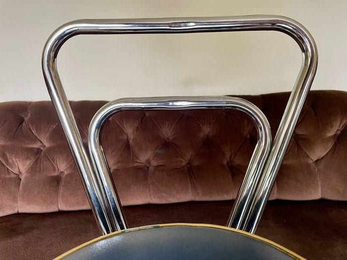 Mid 1959s Art Deco Inspired Chrome Bar Stool with Original Seat Top