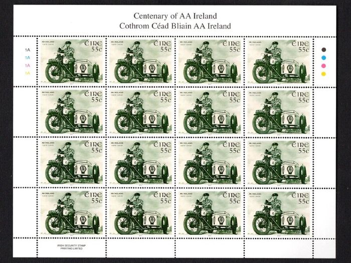 2010 Ireland Centenary of the AA (Automobile Association) in Ireland Commemorative Stamps Sheetlet Plate 1A1A1A1A Mint Never Hinged (MNH)