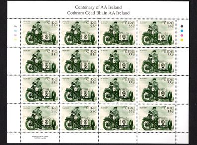 2010 Ireland Centenary of the AA (Automobile Association) in Ireland Commemorative Stamps Sheetlet Plate 1A1A1A1A Mint Never Hinged (MNH)