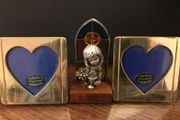 Two Brass Heart Shaped Frames + Statue of Child
