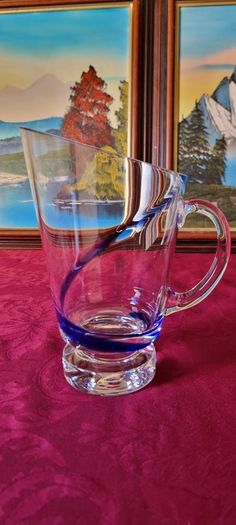 Antique Kilkenny Cobalt Blue Swirl Glass Large Footed Water Jug /Pitcher