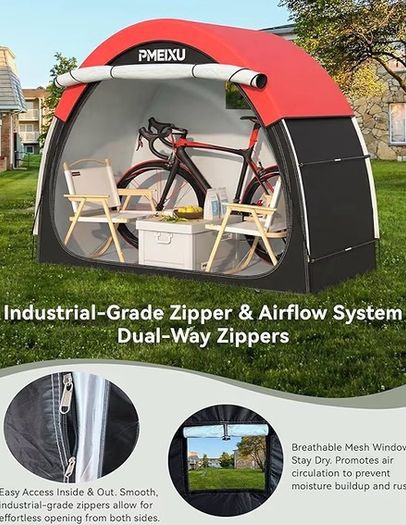 Bike Storage Shed Tent, 210D Oxford Fabric PU4000 Waterproof Bicycle Shed, 53" High-Clearance Outdoor Shelter for 2-3 Bikes, Portable Storage for Motorcycles Garden Tools & Lawn Mowers