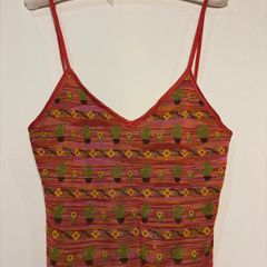 Zara Knit Jacquard Cactus Sunflower Tank Top Size S