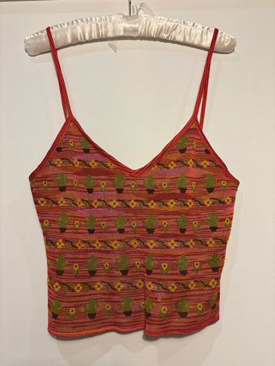 Zara Knit Jacquard Cactus Sunflower Tank Top Size S