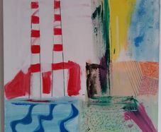 Original seascape Dublin painting of Poolbeg chimneys contemporary art