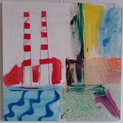 Original seascape Dublin painting of Poolbeg chimneys contemporary art