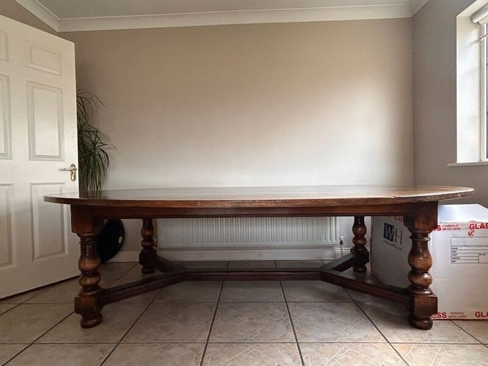Large Solid Oak Dining Table & 12 Chairs