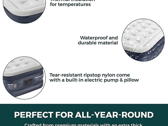 Premium King Size Air Bed with Built in Electric Pump And Pillow Raised Flocked Airbed with a Soft Top Fast Self inflating Camping Bed with Upgraded Internal Beams (FREE SHIPPING)