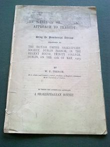 Spirit of Shakespeare's approach to tragedy Dublin Trinity College 1925 Ireland