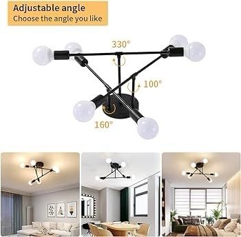 NEW SALE | Chandelier Light, 6 Lights Industrial Semi Flush Mount Ceiling Lamp, Vintage Chandelier Lighting for Living Room Bedroom Kitchen Dining Room Hallway E27