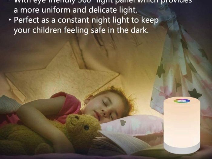 LED Night Light, Smart Bedside Table Lamp, Touch Control, Dimmable, USB Rechargable, Portable, Color Changing RGB for Kids, Bedroom, Camping (Warm White)