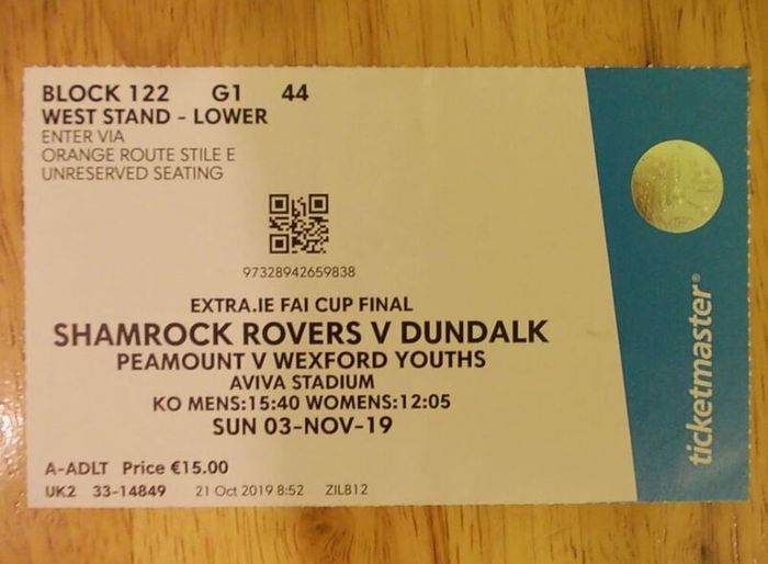 Dundalk v Shamrock Rovers FAI Cup Final 2019 match ticket football Ireland