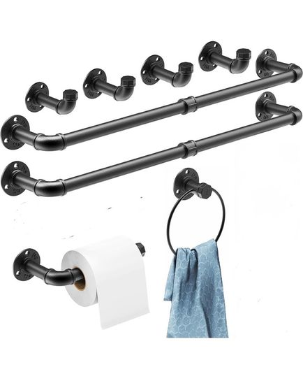Industrial pipe Bathroom Towel holders, toilet roll holder and hooks