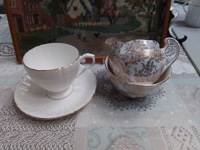 Mixed Set of White & Gold Teawares