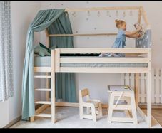 Mezzanine Kids Bed with mattress and canvas covers - like new