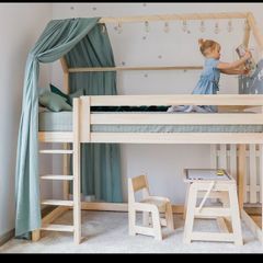 Mezzanine Kids Bed with mattress and canvas covers - like new