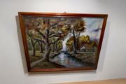 Large old oil painting with cottage