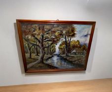 Large old oil painting with cottage