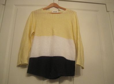 Lady's Lemon/Navy/White Striped Long Sleeved Top.