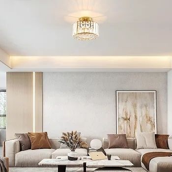 Ceiling Lights, Semi Flush K9 Crystal Chandelier Lamp with Metal Lampshade, E27 Gold Ceiling Lighting, Modern Light Fittings for Kitchen Hallway Living Room Bedroom Hall Home Decoration