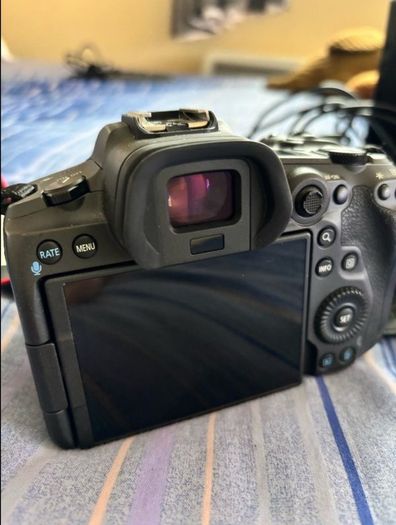 Canon R5 with box papers and rf50mm f1.8 lens and extras