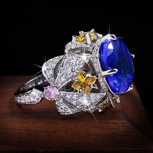 Vintage Style Blue Stone Statement Silver Ring
