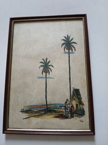 picture watercolour North African scene signed