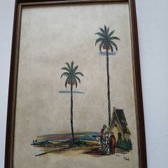 picture watercolour North African scene signed
