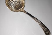 Antique Silver Plated Sugar Sifting Spoon with Pierced, Shell-shaped bowl