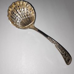 Antique Silver Plated Sugar Sifting Spoon with Pierced, Shell-shaped bowl