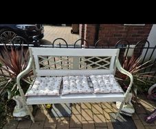 Garden Bench restored seat outside outdoor garden sitting cast iron treated timber decorations, furniture patio  decking, great present ignore flowers pots plants, garden statue chair  swing patio table heater bbq hammock sun outdoor liv