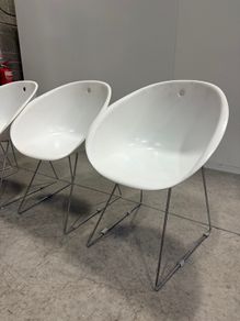 4x White Designer Chairs  Italian Design Chrome Legs