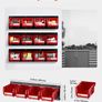 Wall Mounted Storage Bins, 12 Plastic Bins & 3 Metal Rails, Plastic Hanging Stackable Storage Bin for Screws, Nuts, Bolts, Nails, Hardware Tool Organizer for Workshop, Craft Room, Garage, Red Image 7